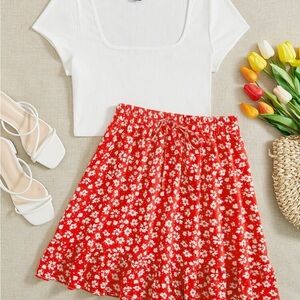 Floral Red Skirt